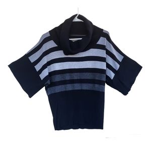 Cable & Gauge Cowl Neck Gray & Black Fitted 3/4 Sleeve Sz. M Warm